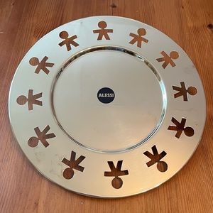 NWOT Alessi Girotondo polished stainless steel round platter.